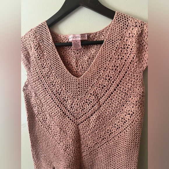 Bandolino sheer crochet boho top medium beach coquette poplin peach fitted - Picture 5 of 5